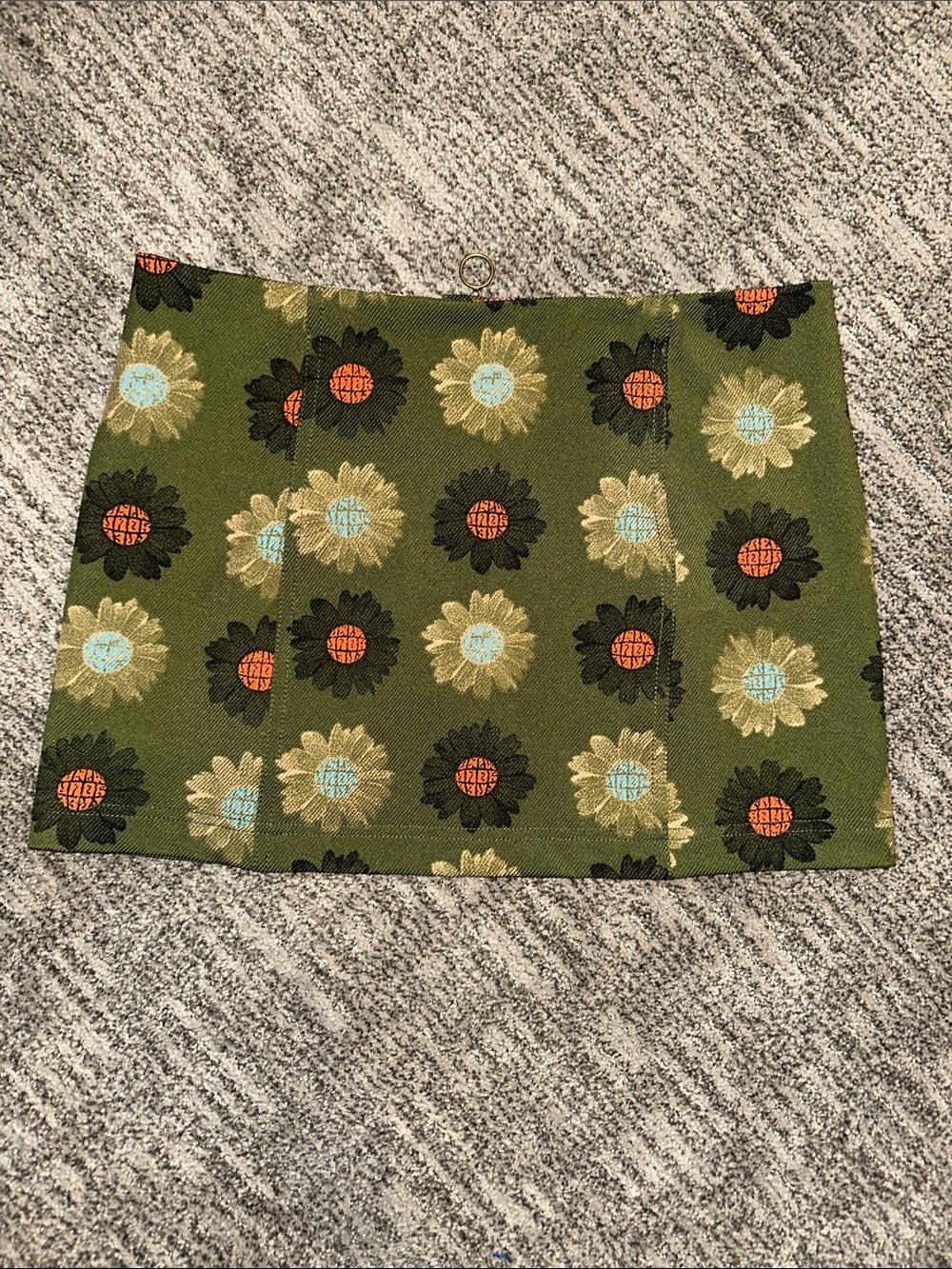 Urban Outfitters Olive Green Floral Daisy Mini Skirt with Orange & Teal Accents